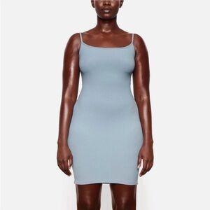 Skims Soft Lounge Ribbed Slip Mini Dress with Adjustable Staps- Artic Blue